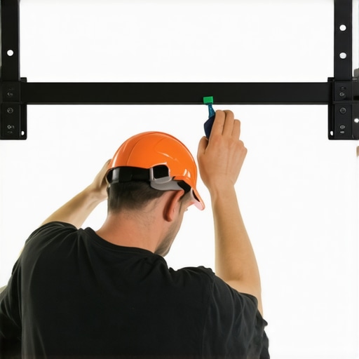 Close-up of a skilled worker attaching support brackets between wall studs for secure vanity mounting.