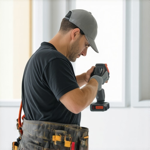 Homeowner aligning drywall sheets with a laser level during remodeling.