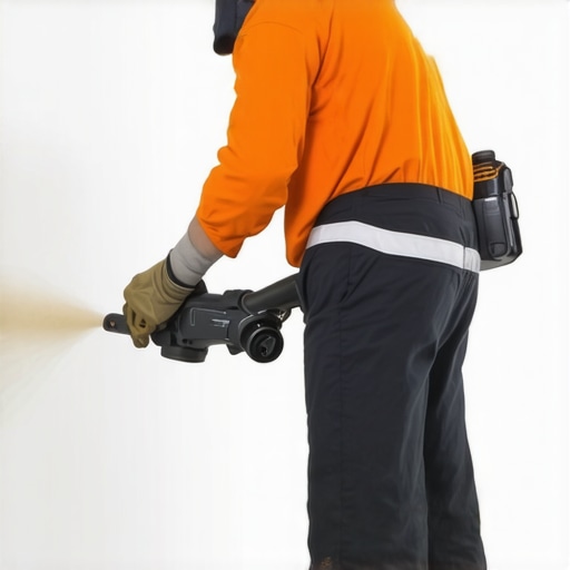 A power sander with vacuum attachment being used on a new kitchen wall to prevent dust.