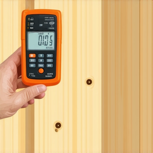 Using a Moisture Meter on New Construction Framing A professional checking the moisture content of wooden studs before drywall installation to prevent future cracking.